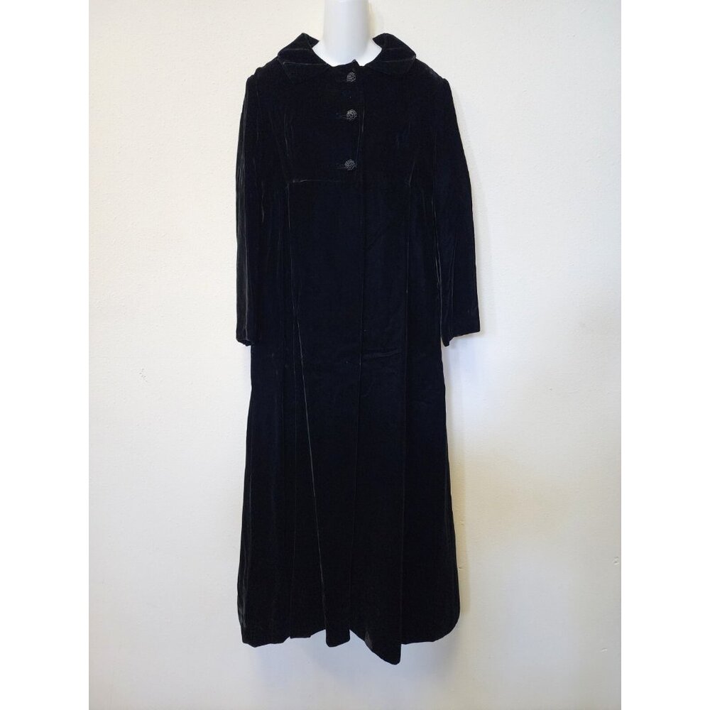 1940s VTG Black Velvet Opera Coat S Grandcoat Vampire Chic Old Hollywood Glamour